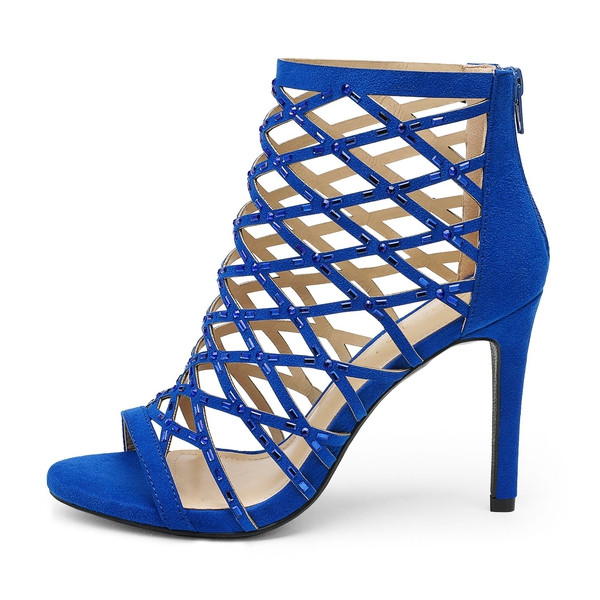 Strappy Stiletto Rhinestone Sandals - ROYAL BLUE - 1